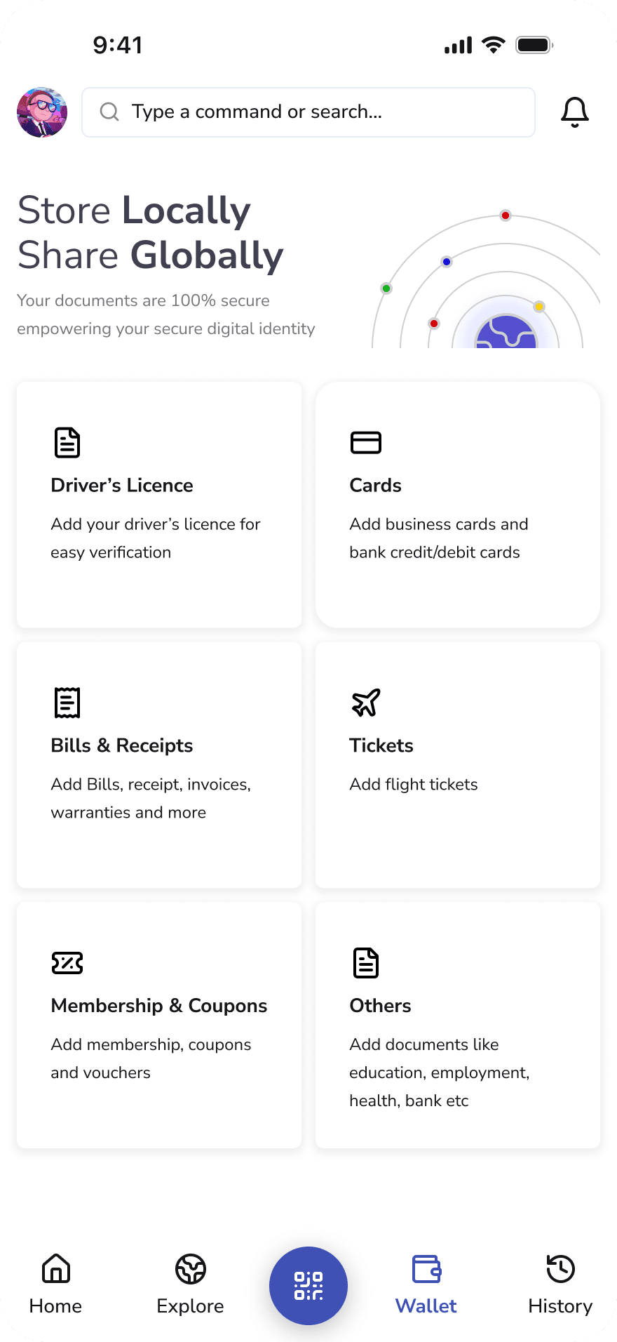 Trential Wallet screen with credential categories
